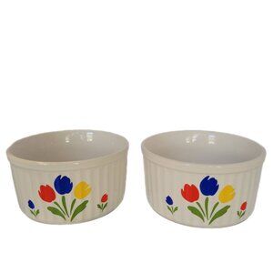Tulip Tyme Ceramic Stoneware Ramekins Vintage, 1985 Made in Japan